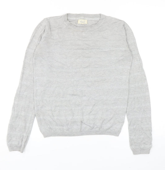 Linea Womens Grey Round Neck Striped Viscose Pullover Jumper Size XS