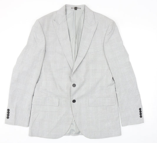 Marks and Spencer Mens Grey Plaid Polyester Jacket Blazer Size 40