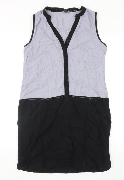 Next Womens Grey Colourblock Viscose Shift Size 10 V-Neck Button