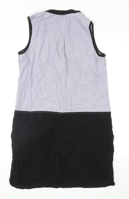 Next Womens Grey Colourblock Viscose Shift Size 10 V-Neck Button