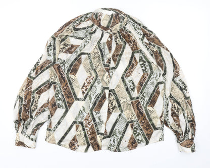 H&M Womens Multicoloured Geometric Polyester Basic Button-Up Size 6 Round Neck - Snake Skin Print