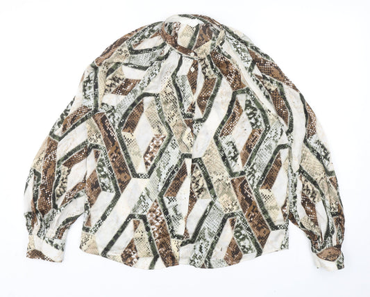 H&M Womens Multicoloured Geometric Polyester Basic Button-Up Size 6 Round Neck - Snake Skin Print