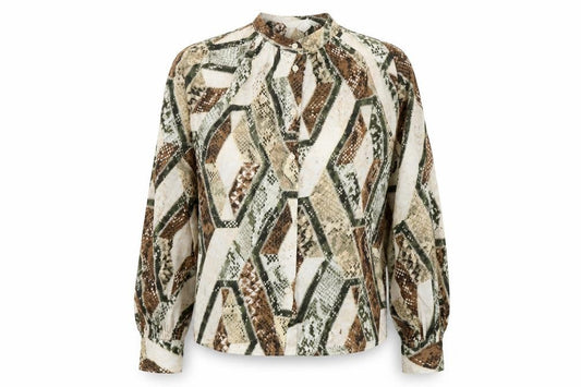H&M Womens Multicoloured Geometric Polyester Basic Button-Up Size 6 Round Neck - Snake Skin Print