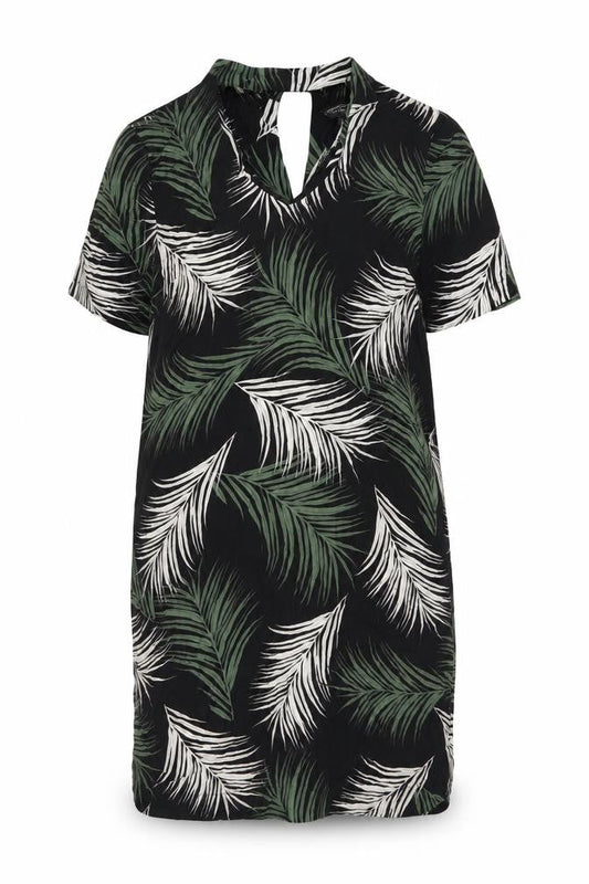 Dorothy Perkins Womens Black Floral Viscose Shift Size 10 V-Neck Button