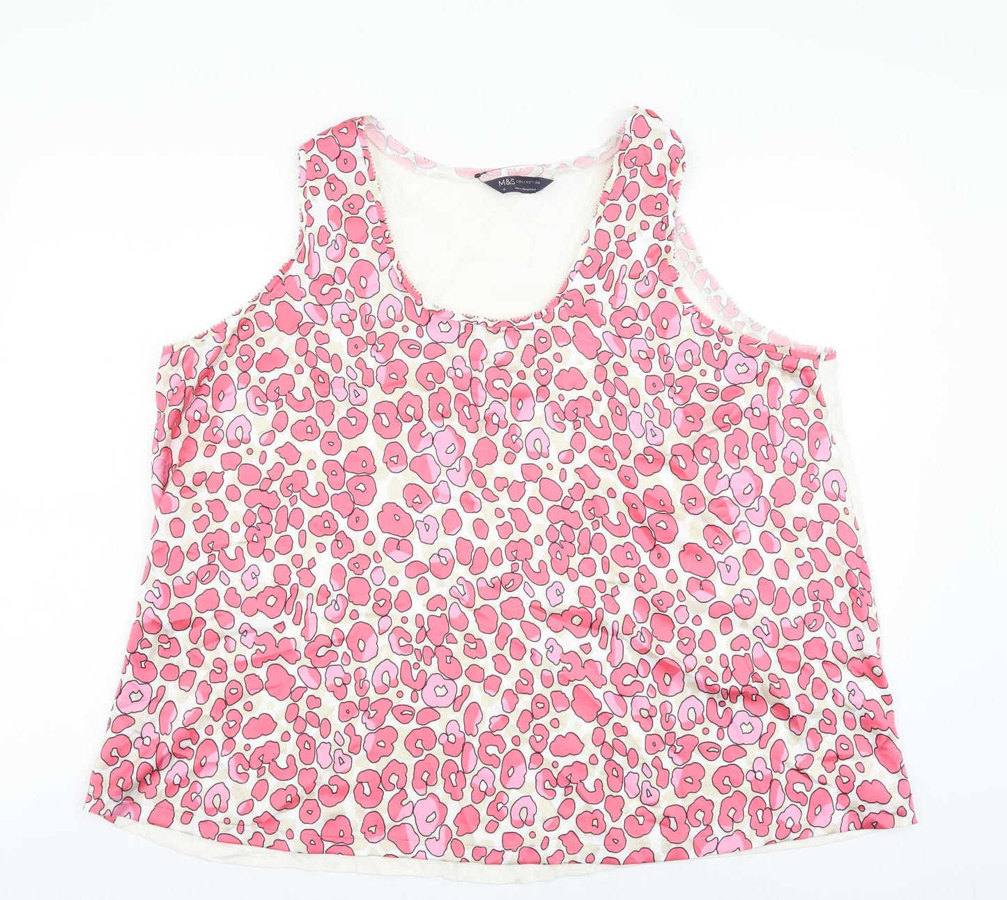 Marks and Spencer Womens Pink Animal Print Polyester Basic Tank Size 22 Scoop Neck - Leopard Print
