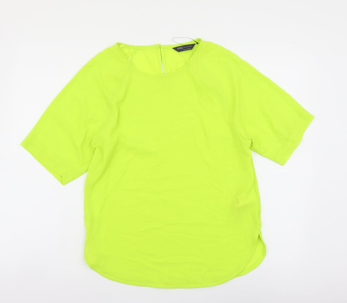 Marks and Spencer Womens Green Polyester Basic T-Shirt Size 6 Scoop Neck - Neon