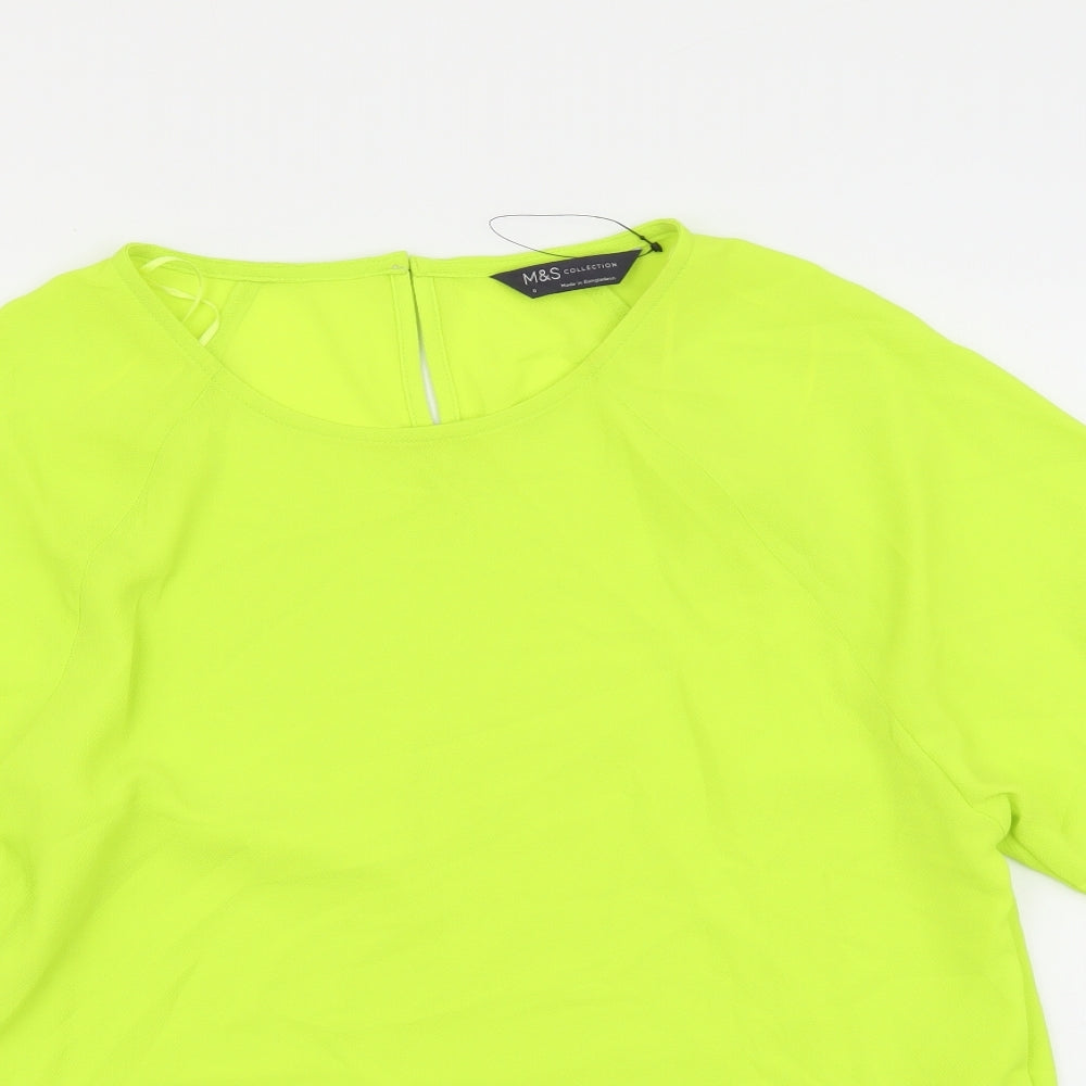 Marks and Spencer Womens Green Polyester Basic T-Shirt Size 6 Scoop Neck - Neon