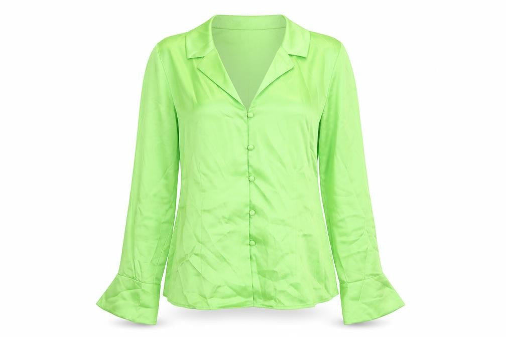 Marks & Spencer Womens Green Polyester Basic Button-Up Size 6 Collared