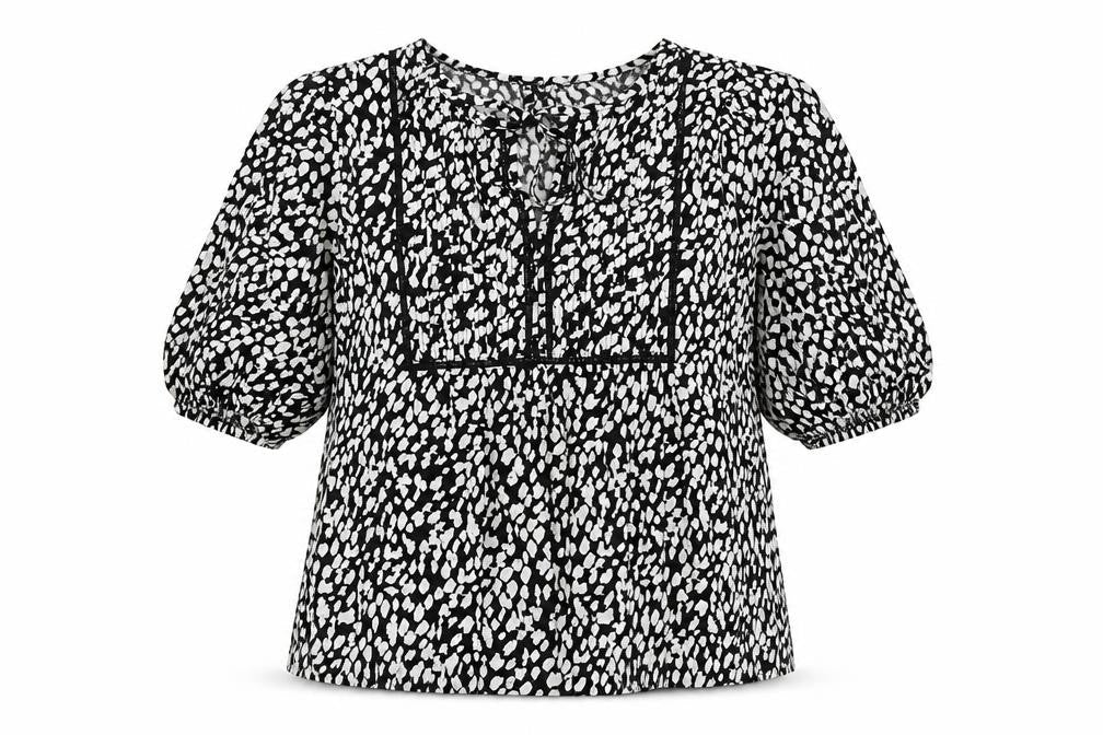 Marks & Spencer Womens Black Geometric Cotton Basic Blouse Size 6 Scoop Neck