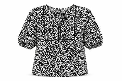 Marks & Spencer Womens Black Geometric Cotton Basic Blouse Size 6 Scoop Neck