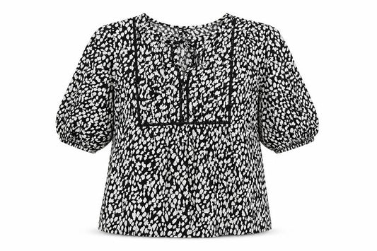 Marks and Spencer Womens Black Geometric Cotton Basic Blouse Size 6 Scoop Neck