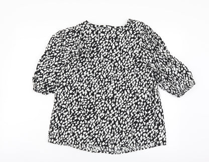 Marks & Spencer Womens Black Geometric Cotton Basic Blouse Size 6 Scoop Neck