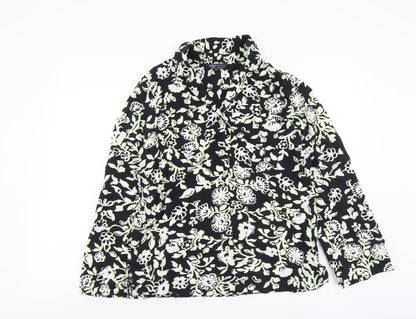 Marks & Spencer Womens Black Floral Viscose Basic Button-Up Size 6 Collared