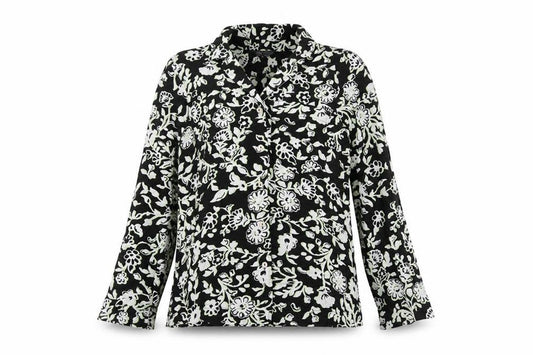 Marks and Spencer Womens Black Floral Viscose Basic Button-Up Size 6 Collared