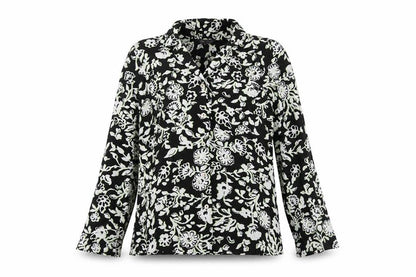 Marks & Spencer Womens Black Floral Viscose Basic Button-Up Size 6 Collared
