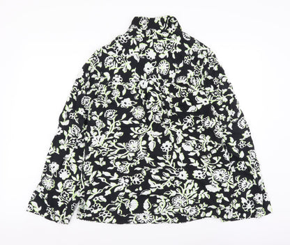 Marks & Spencer Womens Black Floral Viscose Basic Button-Up Size 6 Collared