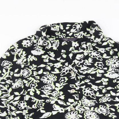 Marks & Spencer Womens Black Floral Viscose Basic Button-Up Size 6 Collared