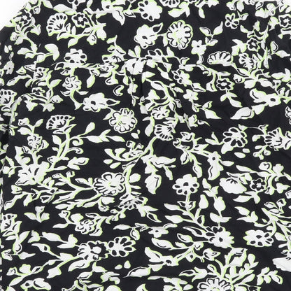 Marks & Spencer Womens Black Floral Viscose Basic Button-Up Size 6 Collared