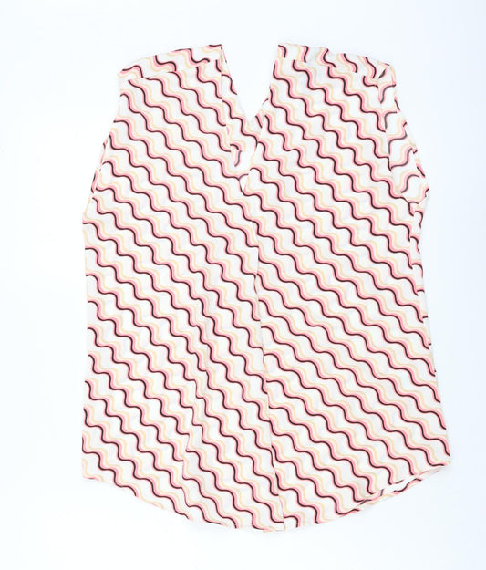 Marks and Spencer Womens Pink Geometric Polyester Basic Tank Size 8 V-Neck