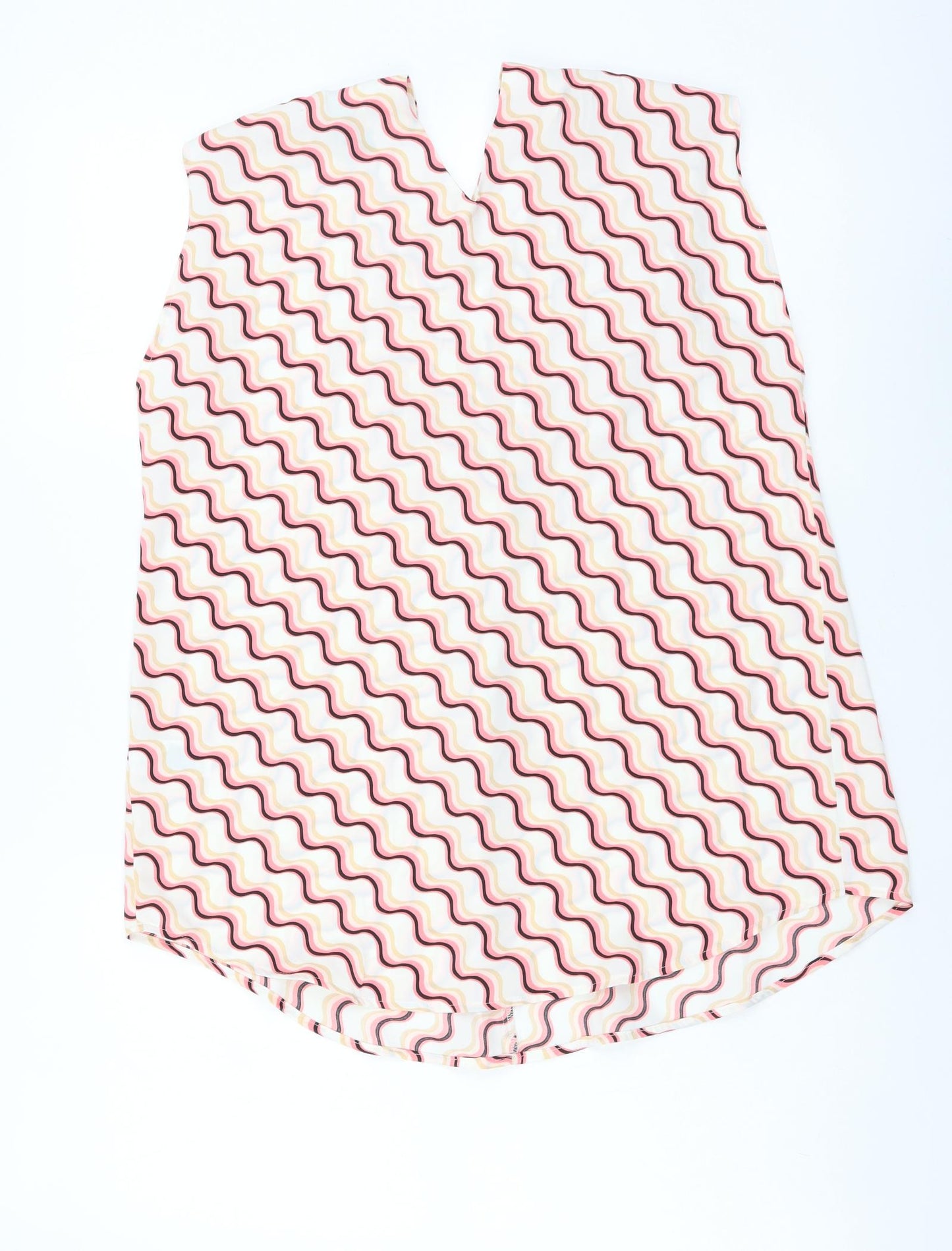 Marks and Spencer Womens Pink Geometric Polyester Basic Tank Size 8 V-Neck
