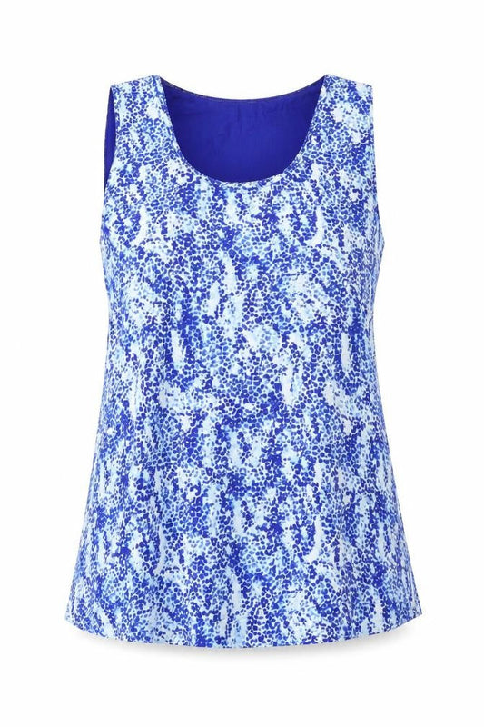 Marks and Spencer Womens Blue Geometric Polyester Basic Tank Size 10 Scoop Neck