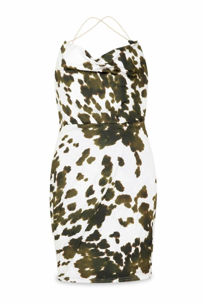Boohoo Womens White Animal Print Polyester Mini Size 6 Cowl Neck Pullover