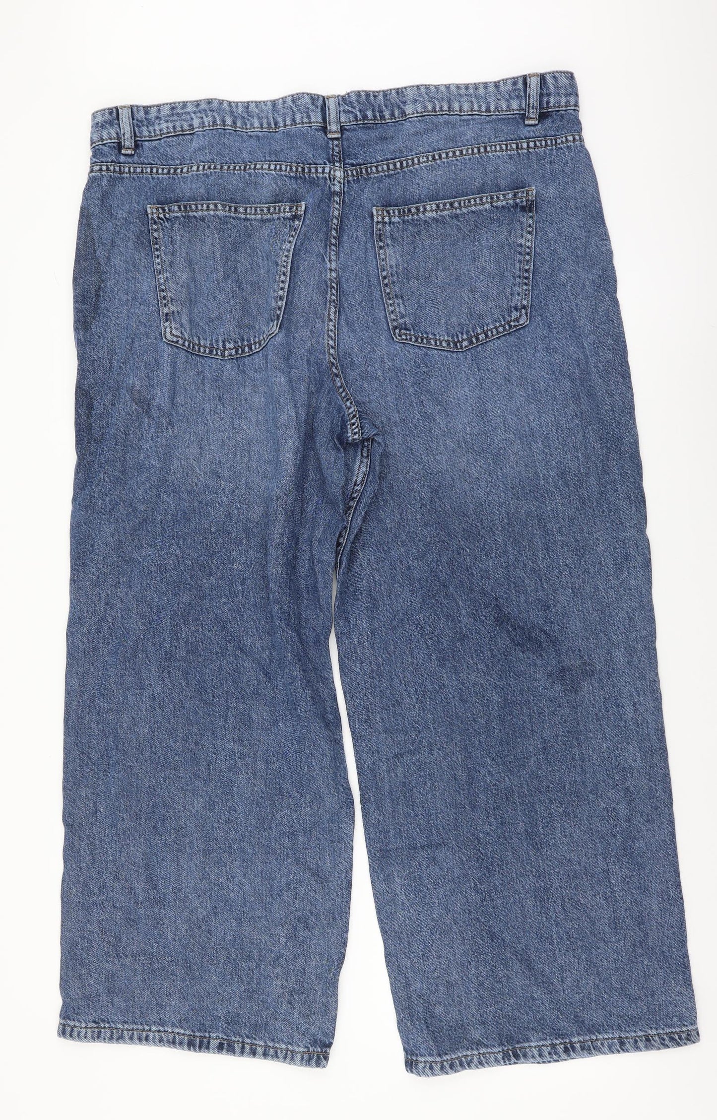 Marks and Spencer Womens Blue Cotton Straight Jeans Size 18 L26 in Regular Button