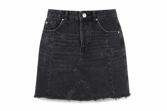 Miss Selfridge Womens Black Cotton A-Line Skirt Size 8 Button