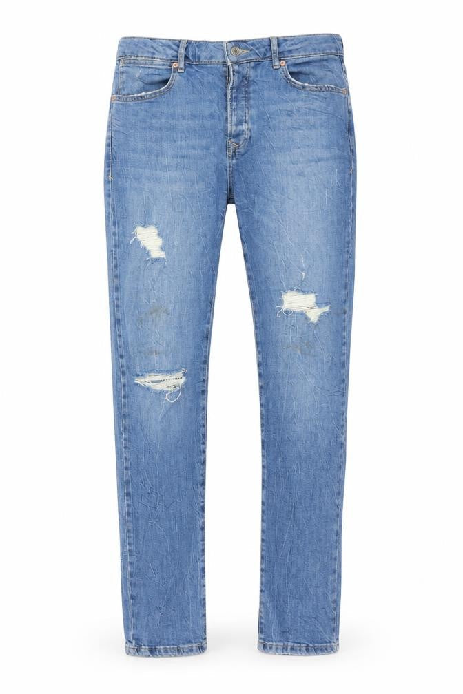 Topman Mens Blue Cotton Straight Jeans Size 34 in L34 in Regular Button