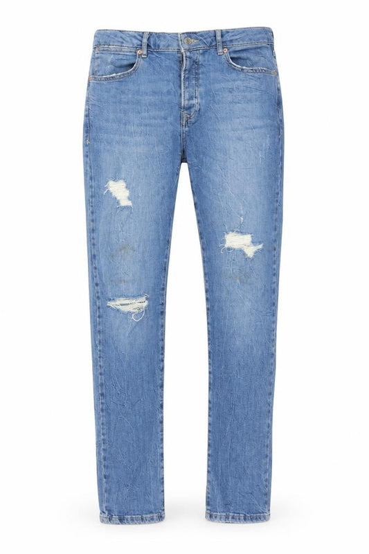 Topman Mens Blue Cotton Straight Jeans Size 34 in L34 in Regular Button