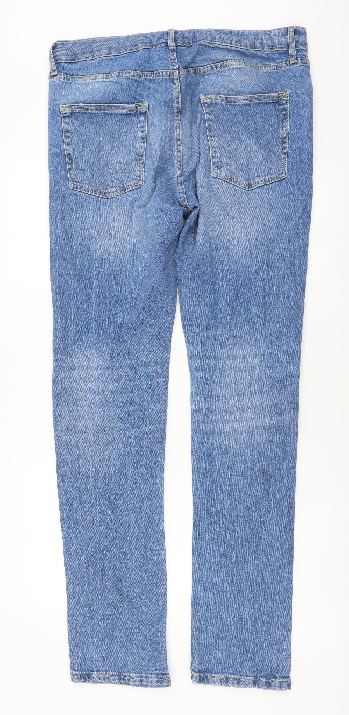 Topman Mens Blue Cotton Straight Jeans Size 34 in L34 in Regular Button