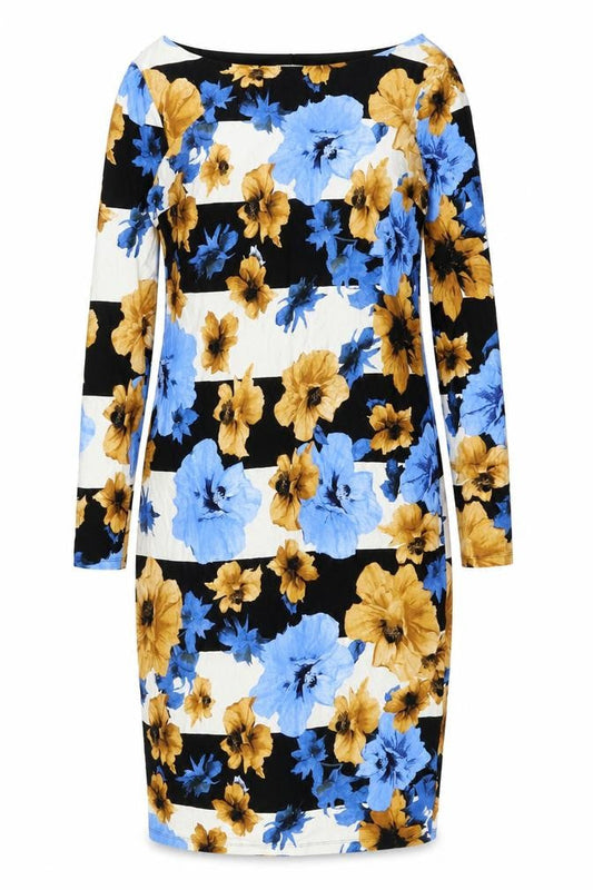 Marks & Spencer Womens Multicoloured Floral Viscose Pencil Dress Size 10 Boat Neck Pullover