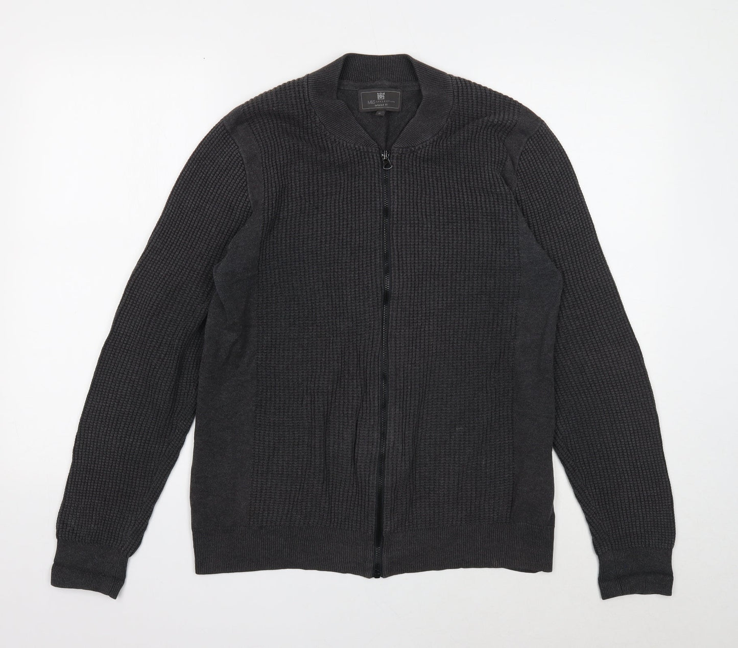 Marks and Spencer Mens Grey V-Neck Cotton Cardigan Jumper Size S