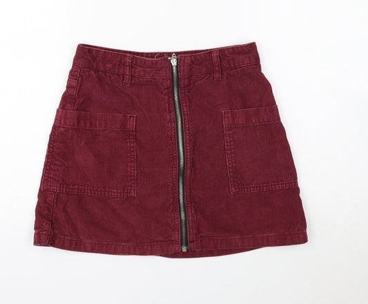 Topshop Womens Purple Cotton Mini Skirt Size 6 Zip