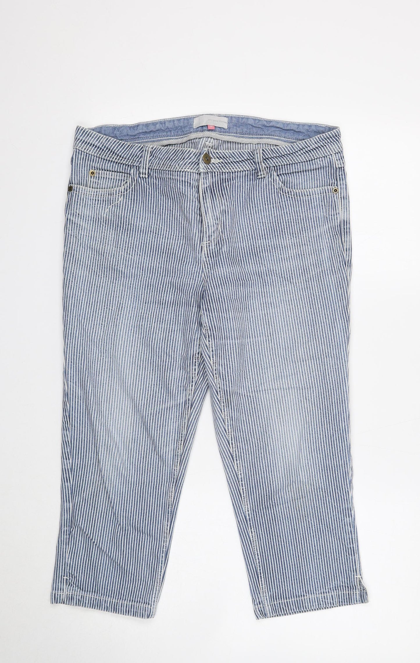John Lewis Womens Blue Striped Cotton Cropped Jeans Size 40 in Regular Button