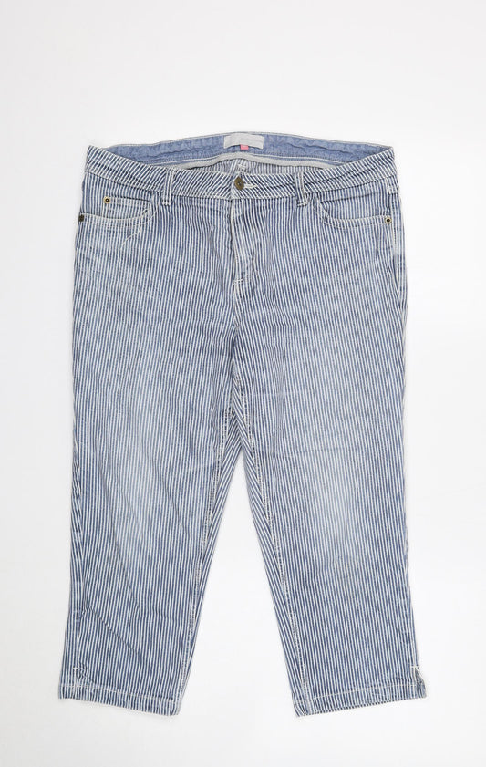 John Lewis Womens Blue Striped Cotton Cropped Jeans Size 40 in Regular Button