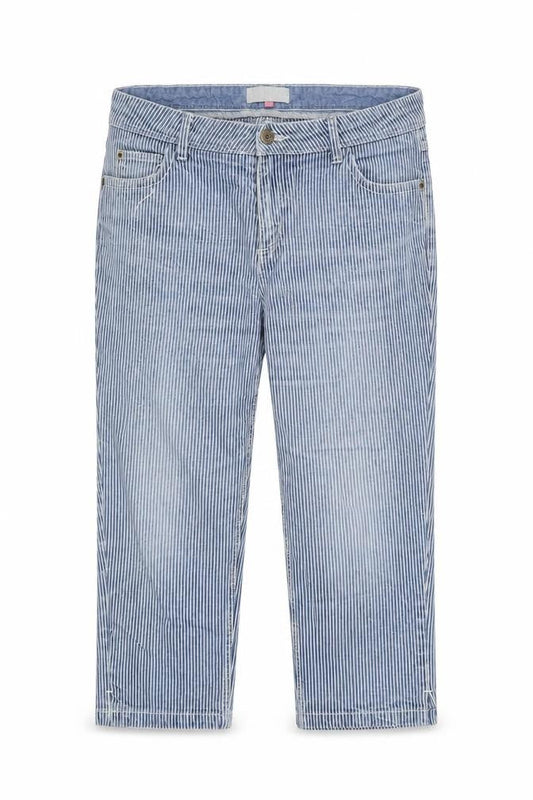 John Lewis Womens Blue Striped Cotton Cropped Jeans Size 40 in Regular Button