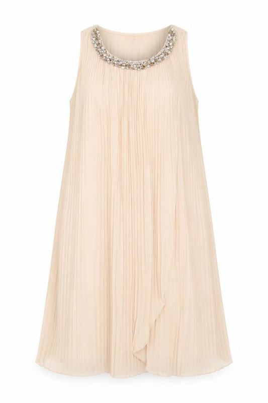 Miss Selfridge Womens Beige Polyester A-Line Size 12 Scoop Neck Pullover - Neckline Detail