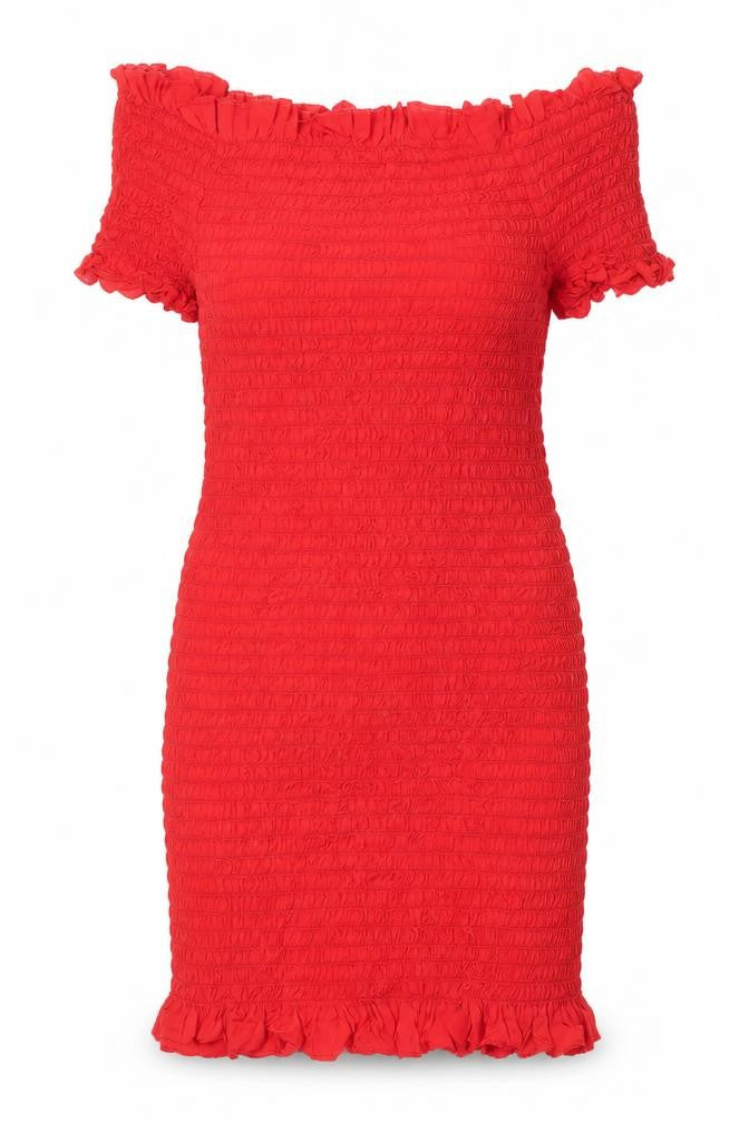 Milk It Womens Red Viscose Sheath Size L Off the Shoulder Pullover - Shirred