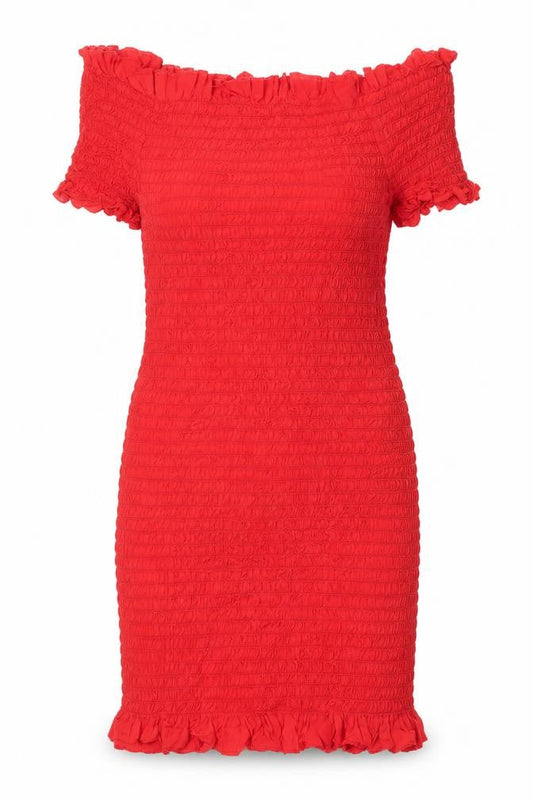 Milk It Womens Red Viscose Sheath Size L Off the Shoulder Pullover - Shirred