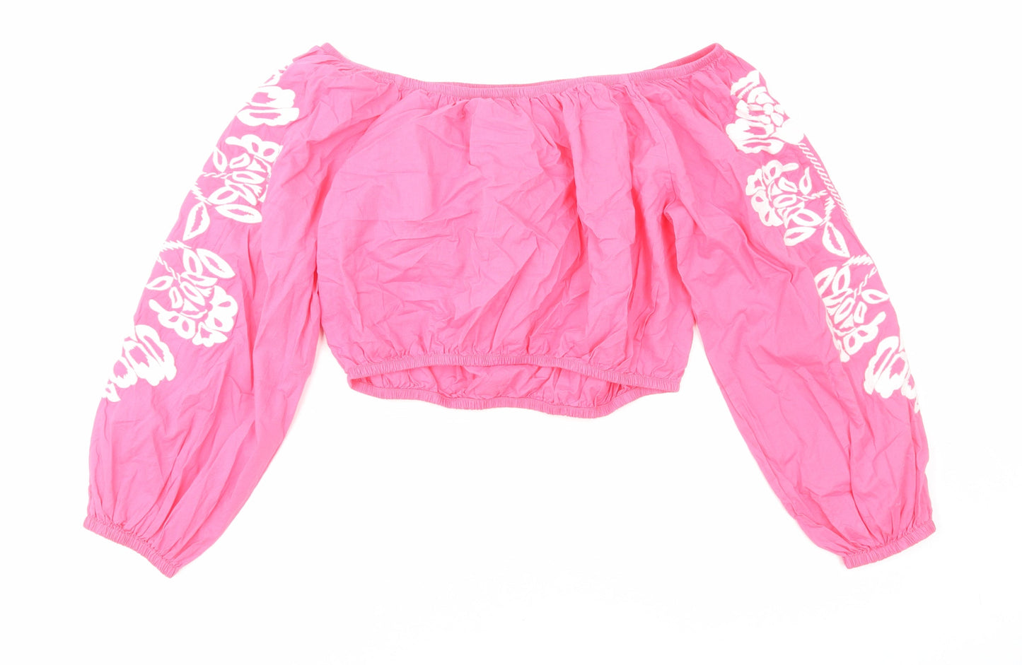 Marks and Spencer Womens Pink Cotton Cropped Blouse Size 14 Off the Shoulder