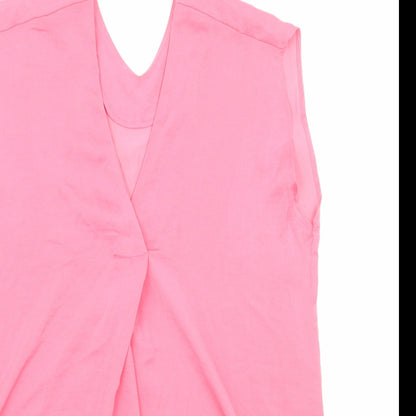 Marks & Spencer Womens Pink Polyester Basic Tank Size 6 V-Neck