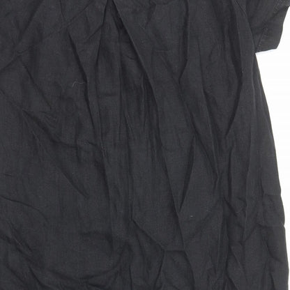 Womens Black Cotton Shift Size L Round Neck Pullover