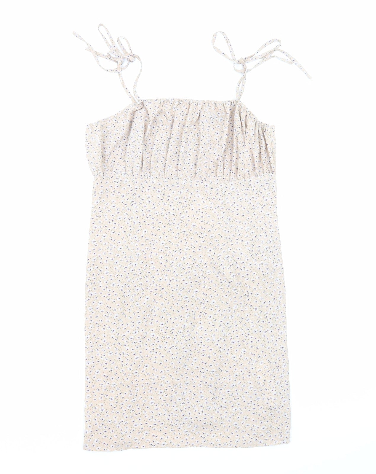Missguided Womens Beige Floral Polyester Mini Size 14 Square Neck Zip