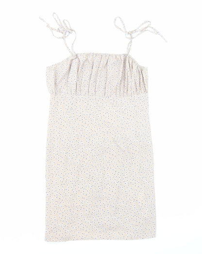 Missguided Womens Beige Floral Polyester Mini Size 14 Square Neck Zip