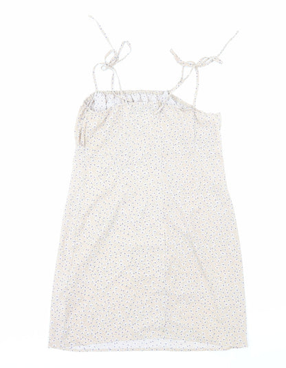 Missguided Womens Beige Floral Polyester Mini Size 14 Square Neck Zip