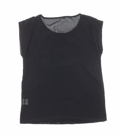 Papaya Womens Black Polyester Basic Blouse Size 12 Round Neck
