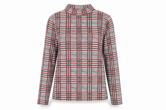 River Island Womens Grey Plaid Polyester Basic Blouse Size 10 Mock Neck