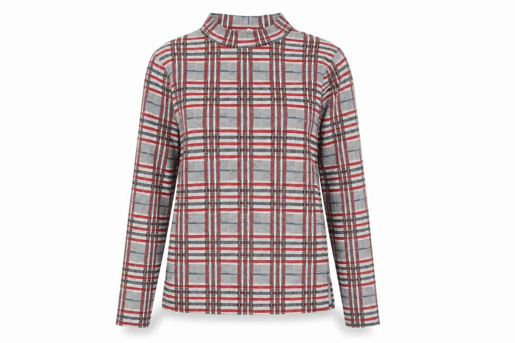 River Island Womens Grey Plaid Polyester Basic Blouse Size 10 Mock Neck