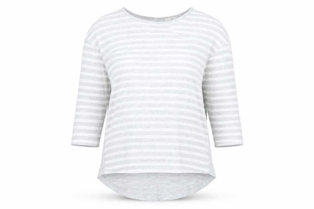 TU Womens Grey Striped Viscose Basic Blouse Size 12 Round Neck